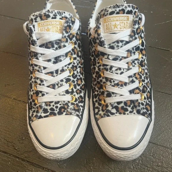Converse Leopard Print Low Top Sneakers - Black, White, Brown - Picture 3 of 7